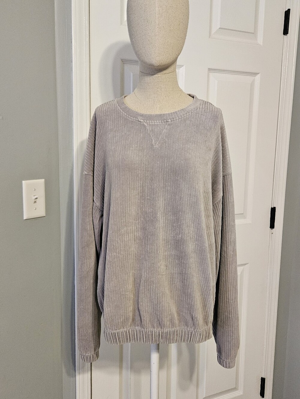 a new day Light Gray Ribbed Crewneck Sweater